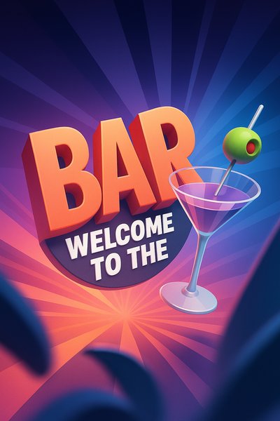 Dynamic Bar Scene with 3D Cocktail Illustration
