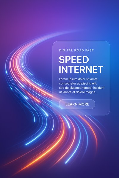 Futuristic Digital Highway with Light Particles and UI Elements
