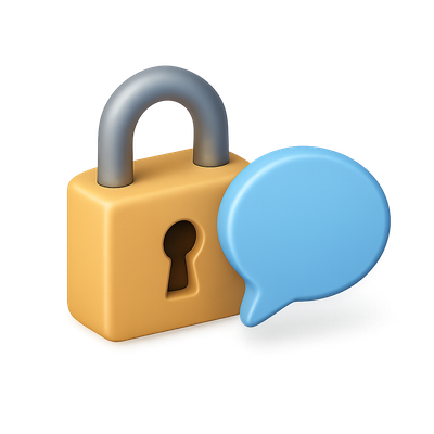 3D Lock Icon with Speech Bubble Design