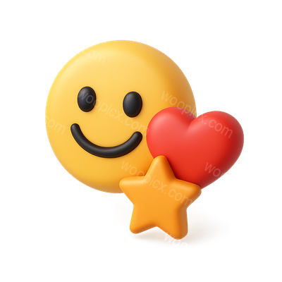 3D Smiley Icon with Heart and Star in Isometric View