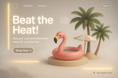 Summer Sale Landing Page with Flamingo Pool and Palm Trees
