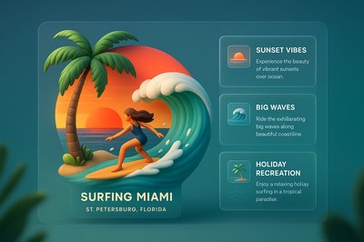 Vibrant Miami Surf Sunset with Palm Tree and Waves