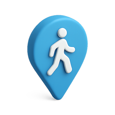 Stylized Pedestrian Icon in Blue Design