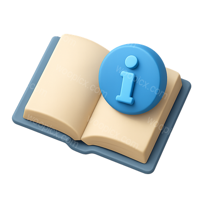 3D Open Book Icon with Info Symbol for Educational Use