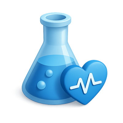3D Icon of a Laboratory Flask and Heartbeat Symbol
