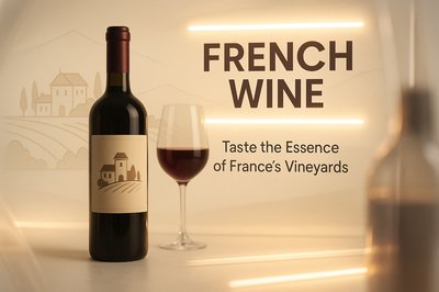 Elegant French Wine Promotional Graphic with Bottle and Glass