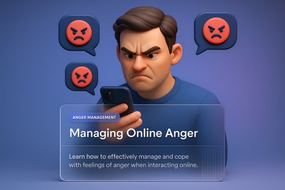 Angry Man Managing Online Anger with Chat Bubbles