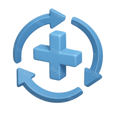 3D Icon with Rotating Arrows and Plus Sign