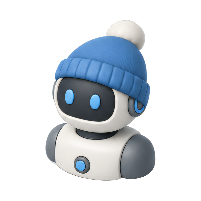 robot bust wearing winter hat