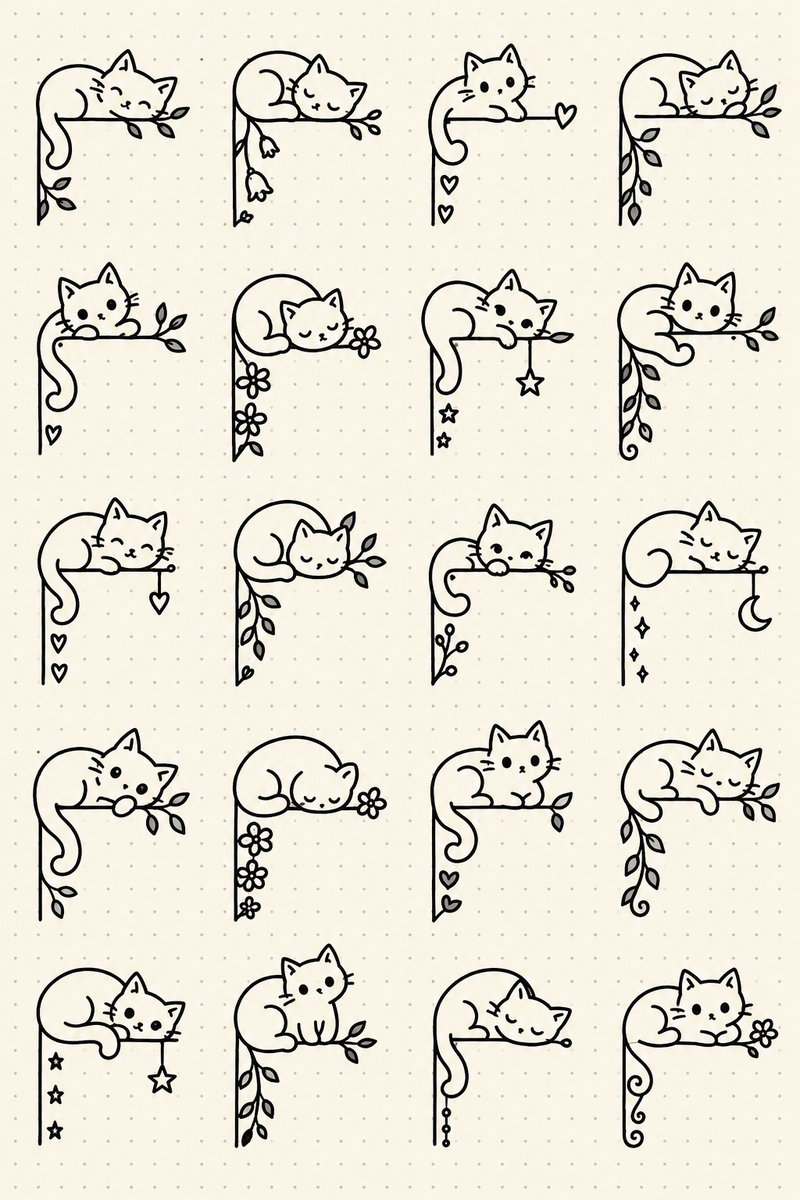 Cute cat doodle corner stickers