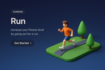 Stylish 3D Running Scene with Call to Action
