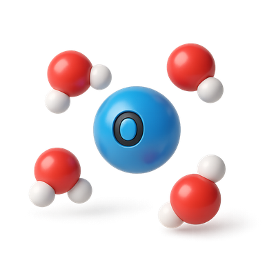 3D Oxygen Molecule Icon with Surrounding Atoms