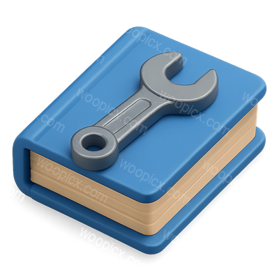 3D Book and Wrench Icon with Volumetric Design
