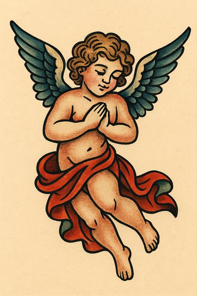Illustration of a Praying Angel with Wings
