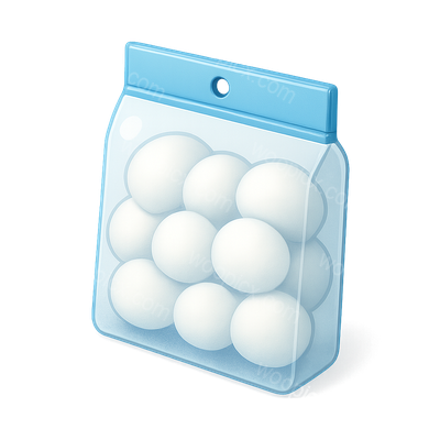 3D Icon of a Transparent Cotton Bag Filled with Cotton Balls