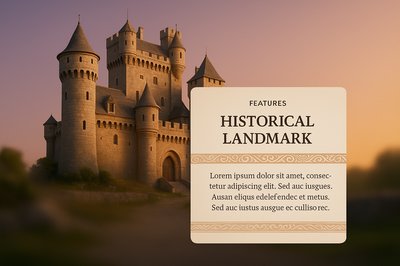 3D Illustration of a Majestic Castle with Feature Block