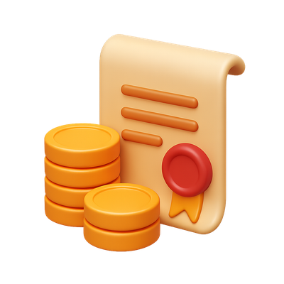 3D Coins and Certificate Icon in Isometric View
