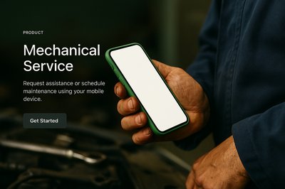 Green Phone in Mechanic's Hand for Mechanical Service