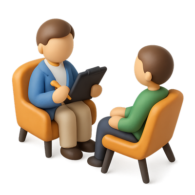 3D Therapy Session Icon with Therapist and Patient