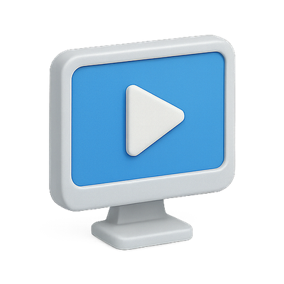 Stylized Play Button on Desktop Monitor Icon