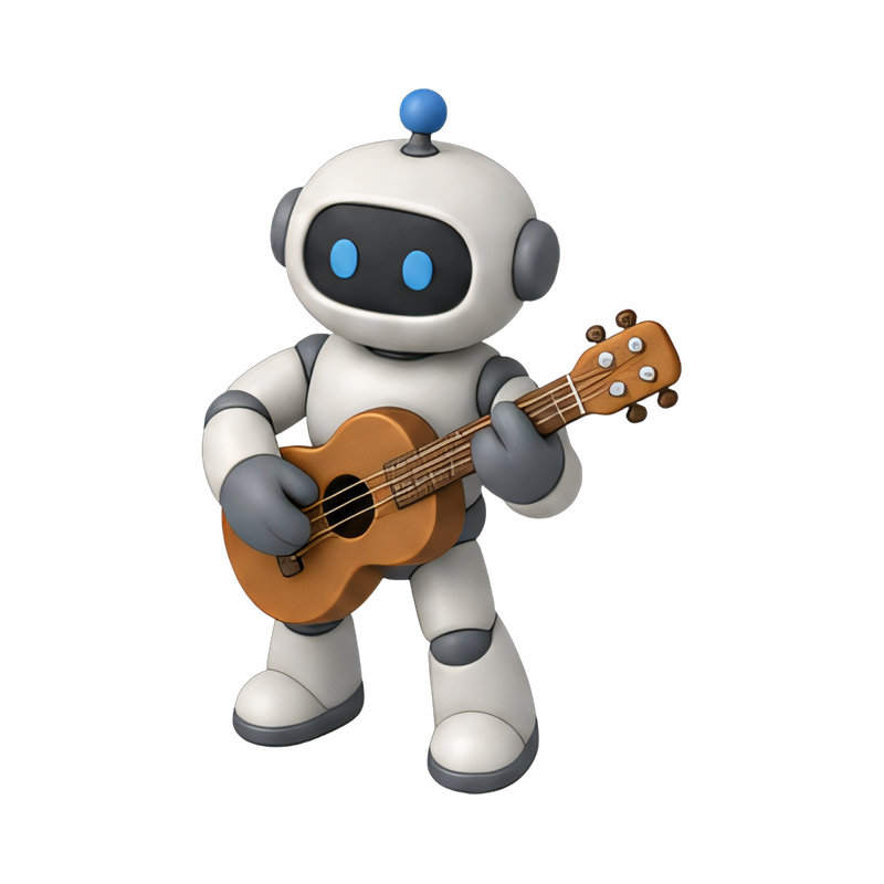 robot playing ukulele