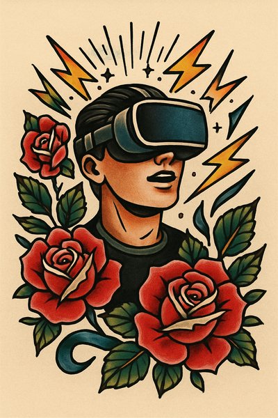 Vibrant VR Art with Roses and Lightning