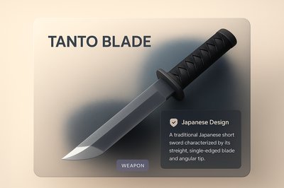 3D Illustration of a Tanto Blade with Descriptive Text