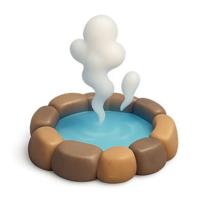 3D Icon of a Steaming Hot Spring in Isometric View