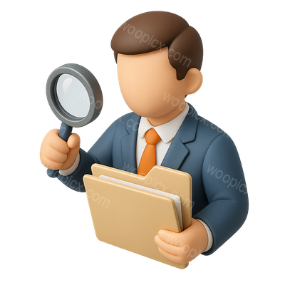 3D Auditor Icon with Files and Magnifying Glass