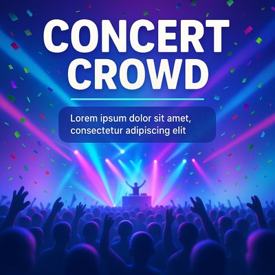 Vibrant Concert Crowd with Colorful Lights and DJ