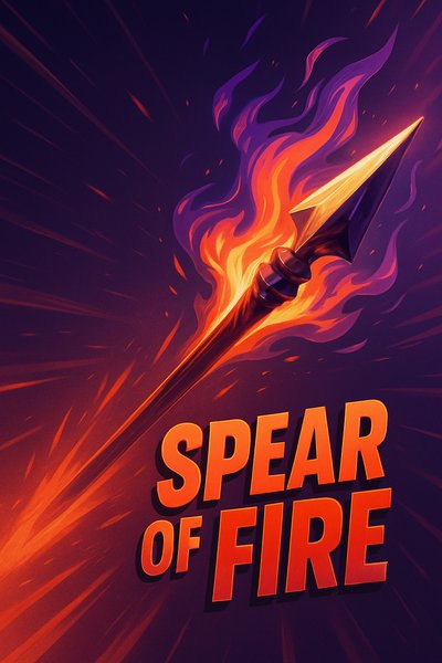 Dynamic Illustration of a Fiery Spear with Bold Typography