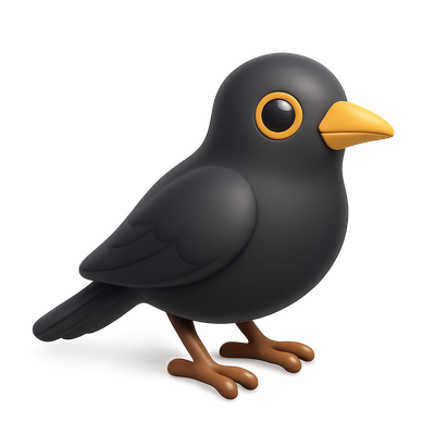 Stylized 3D Blackbird Icon with Isometric View