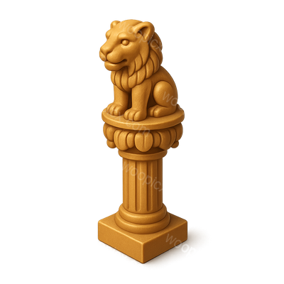 3D Isometric Mauryan Pillar Icon with Lion Sculpture