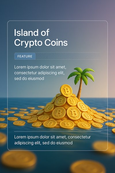 Island of Crypto Coins with 3D Illustration and Transparent Block Design