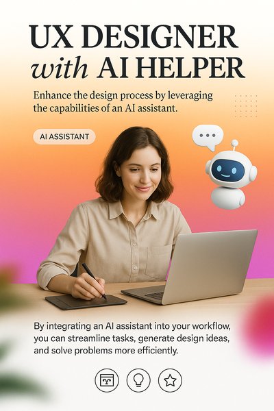 UX Designer Collaborating with AI Assistant for Web Design