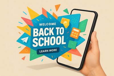 Vibrant Back-to-School Advertisement with Geometric Shapes