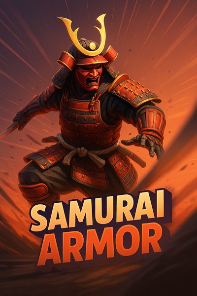 Dynamic Samurai Armor Illustration with Bold Typography
