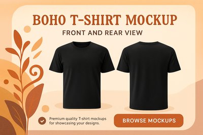 Boho Style T-Shirt Mockup Design with Front and Rear Views
