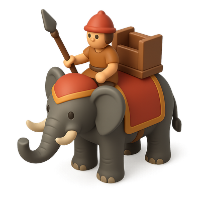 3D War Elephant Icon with Mahout and Spear