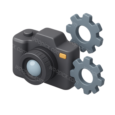3D Camera Icon with Gears for Settings