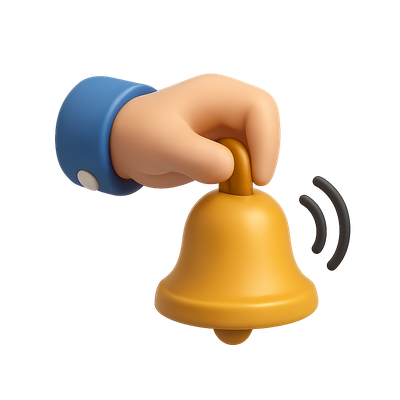 3D Hand Holding a Bell Icon in Isometric View