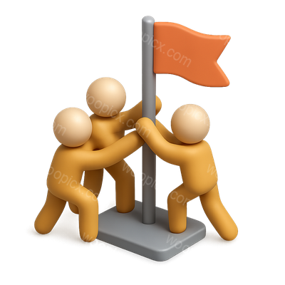 3D Icon of Three Figures Raising a Flag in Isometric View