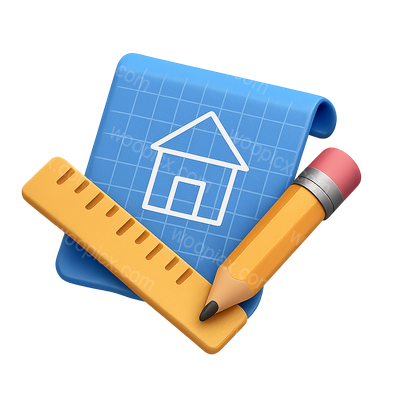 3D Blueprint Setup with Ruler and Pencil for Design Projects