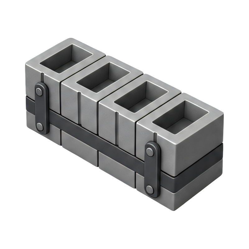 metal ingot molds in a row