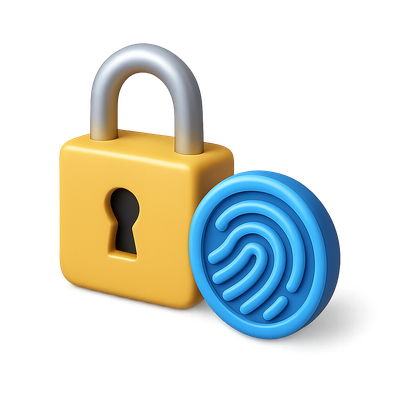 3D Lock and Fingerprint Icon in Isometric View