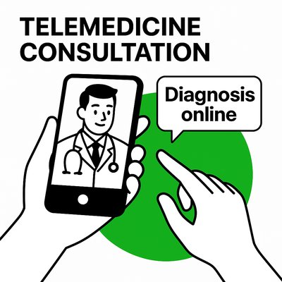 Telemedicine Consultation Graphic Featuring Online Diagnosis