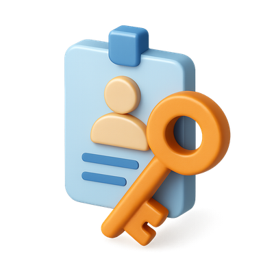 Stylized 3D Icon of a Key and ID Card
