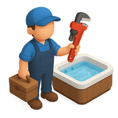 3D Hot Tub Technician Icon with Wrench and Toolbox