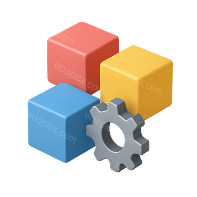 Colorful 3D Blocks with Gear in Isometric View