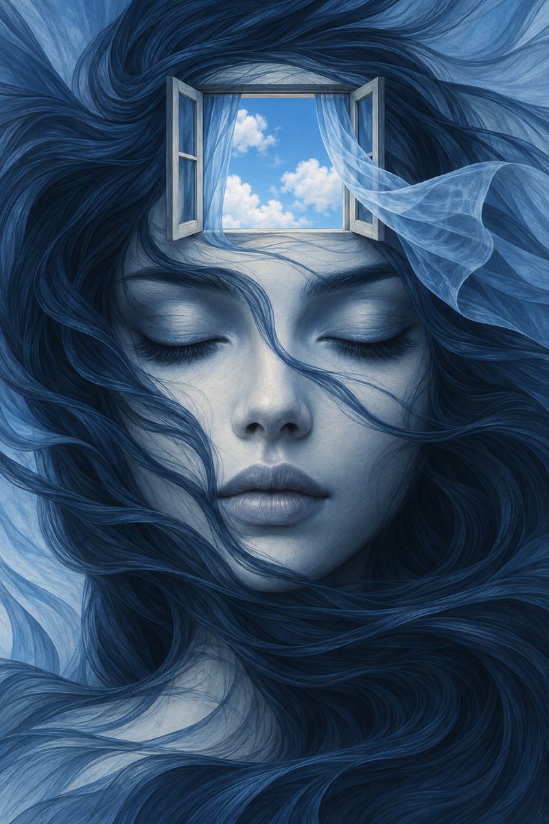 surreal window portrait illustration